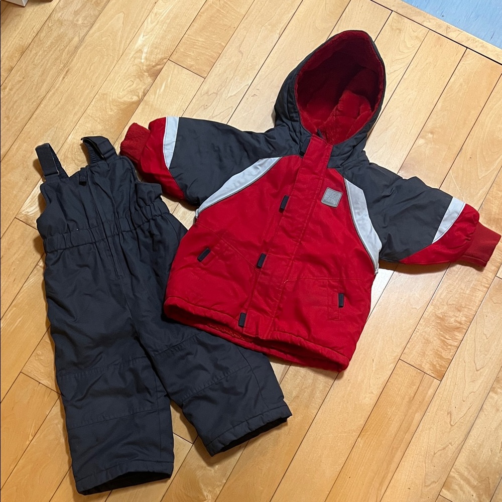 Infant Red and Grey Hooded Snowsuit Set